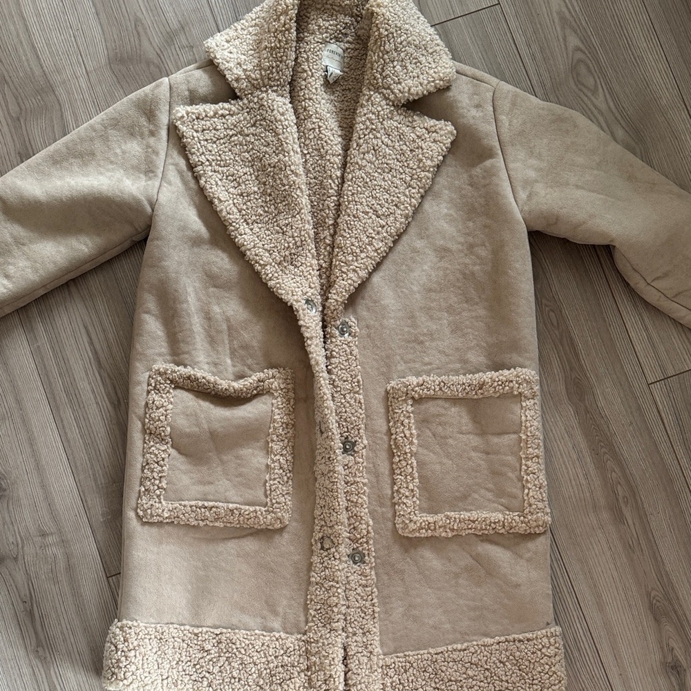 Forever 21 Beige Sherpa Trim Coat